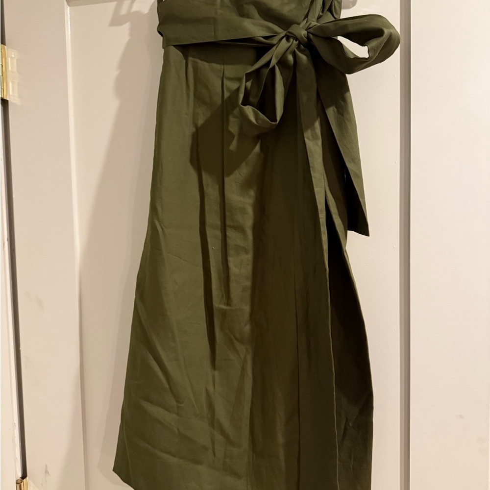 J. Crew Green Midi paper bag Skirt with wrap around Tie